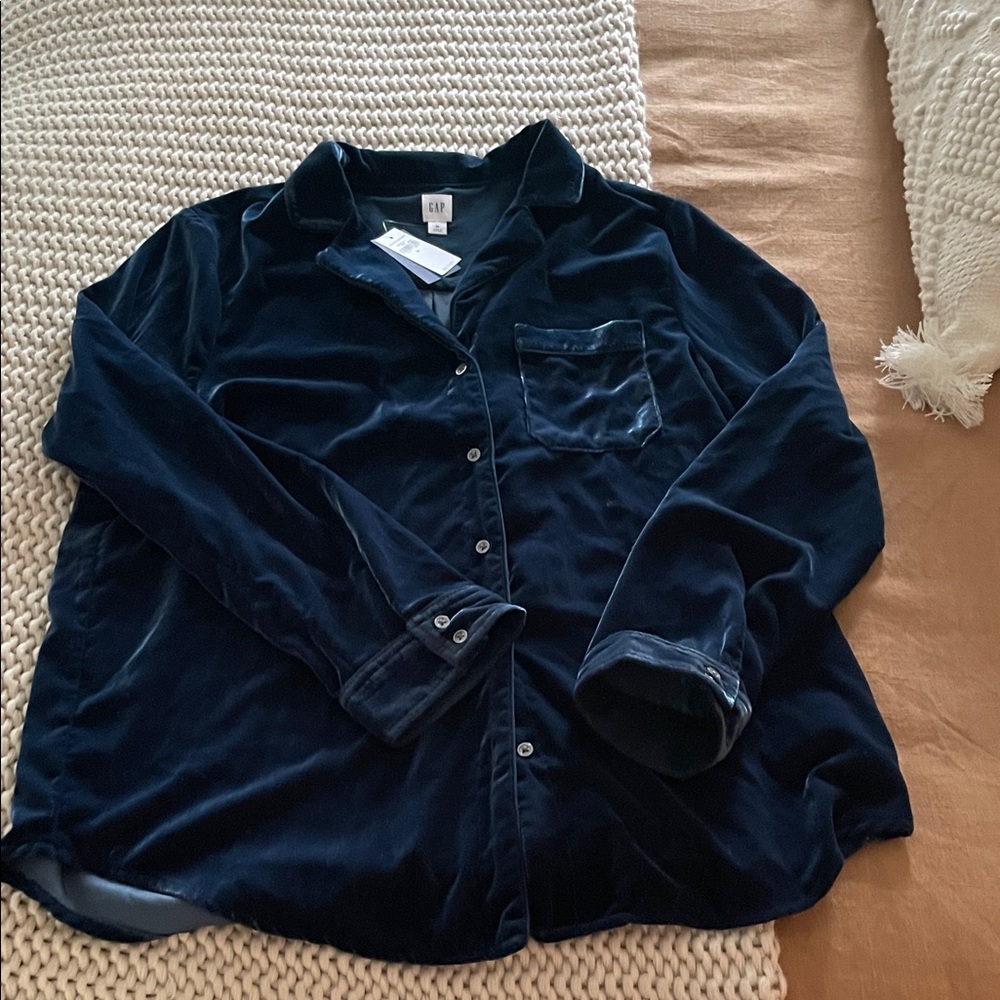 GAP Navy Blue Velvet Button Down Shirt